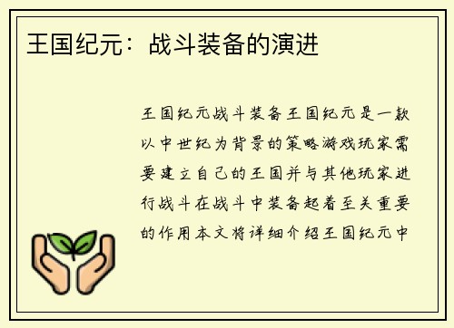 王国纪元：战斗装备的演进