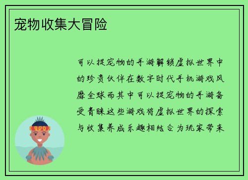 宠物收集大冒险